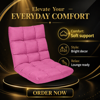 Chaise de sol pliante, une place, réglable sur 14 niveaux, convertible, confortable, pour la méditation, rembourrée en velours et coton (rose lin)