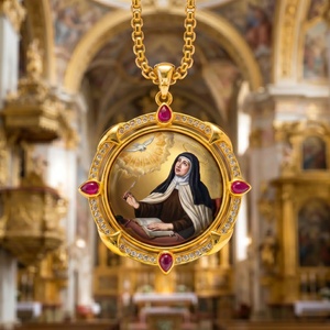Colgante Católico de Santa Teresa de <span class=keywords><strong>Avila</strong></span>, en Latón Pintado a Mano con Esmalte Rubí, Joyería de Oración para Mujer, Estilo Castilla - Product Image 1