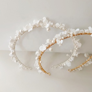 Serre-tête diadème floral en porcelaine blanche fait à la main, bandeau de cheveux torsadé en coquillage, accessoire de cheveux <span class=keywords><strong>couronne</strong></span> de mariée pour filles - Product Image 2