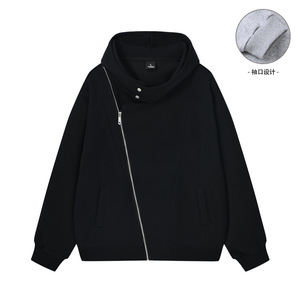 Sweat-shirt à capuche Weixing à manches longues avec poche zippée, décontracté pour jeunes, blanc, gris clair, bleu marine, noir - Product Image 3