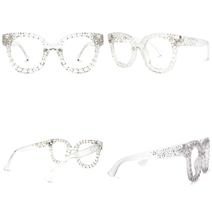 Diskon besar grosir bingkai kacamata plastik berlian imitasi bling hitam bening bingkai kacamata desainer optik - Product Image 2