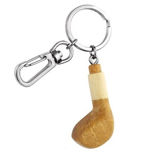 Wood Golf Keychain With Metal <b>Ring</b> And Carabiner For <b>Keys</b> And <b>Bag</b> - Product Image 1