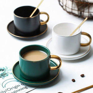 แก้วกาแฟเซรามิกสไตล์นอร์ดิกขอบทองพร้อมจานรองสำหรับใช้ในบ้านหรือร้านกาแฟ - Product Image 6