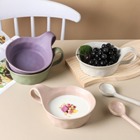Effenkleurige geglazuurde steengoed mokken in macaron-stijl, ontbijtbakjes, saladeschalen, fruitschalen, bakkommen, keramische kommen