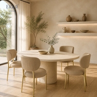 Chaise de salle à manger Ondine Cream Shell-Back |   Chaise d'appoint ronde rembourrée avec pieds fins en laiton - EKAR FURNITURE