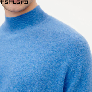 Pull en cachemire à col montant personnalisé pour homme, bleu bleuet, tricoté, luxe, vente en gros - Product Image 2