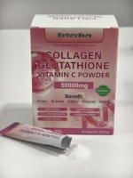 Poudre de Collagène, Glutathion et Vitamine C, 30 Sachets de 6g chacun, Boîte de 180g au Total, 50000mg par Portion, Poudre de Matière Première Naturelle