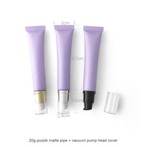 Tube cosmétique mat givré violet 20G avec tête en céramique en alliage de zinc Pompe de presse à vide en plastique pour rouge à lèvres et faux cils - Product Image 4