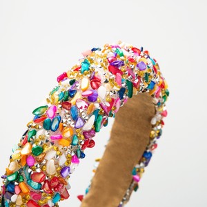 Diadema de cuentas de piedra colorida de Venta caliente de estilo barroco banda de pelo de mosaico de presión de moda para mujeres - Product Image 2