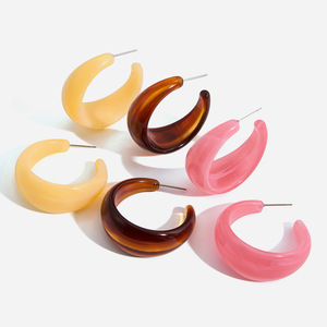 <b>Cuff</b> <b>Earrings</b> Resin Amber C Ring Stainless Steel Post Fashion Jewelry Geometric Design Multi Color Options - Product Image 1