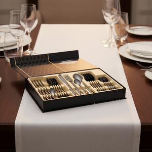 फैक्टरी थोक लक्जरी सोना/काला/गुलाब सोना/इंद्रधनुष प्लेटेड 24 पीसी फ्लैटवेयर स्टेनलेस स्टील कटलरी - Product Image 2