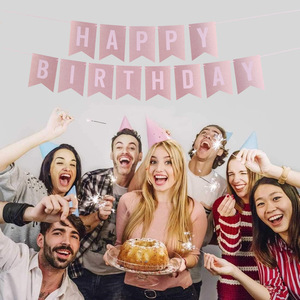 Paillettes or rose joyeux anniversaire joyeux anniversaire drapeau fleur fête décoration bannière approvisionnement direct d'usine - Product Image 4
