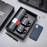 Botol air termos Stainless Steel, botol air termos Stainless Steel, dua dinding 500ml, Set hadiah 2 gelas ekstra portabel