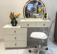 Coiffeuse moderne européenne en bois massif avec miroir et éclairage réglable, meuble de chambre avec rangement