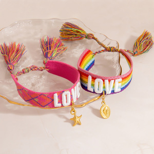 Design Sense Niche Jewelry Woven Adjustable <b>Bracelet</b> <b>Rainbow</b> LOVE Tassel <b>Bracelet</b> for Women - Product Image 1