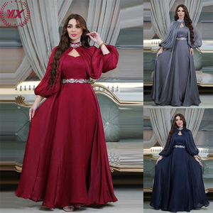Thanh Lịch Cao cấp Dubai Ả Rập Hồi Giáo Phụ Nữ Abaya Ăn Mặc Dài Kim Cương Satin Khăn Choàng Với Ma-rốc Áo Tùy Chỉnh Đảng Phong Cách Từ Thổ Nhĩ Kỳ - Product Image 1