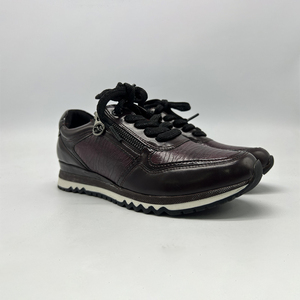 Baskets décontractées à lacets avec fermeture éclair latérale, empeigne en cuir verni, semelle compensée antidérapante pour la marche - Product Image 1