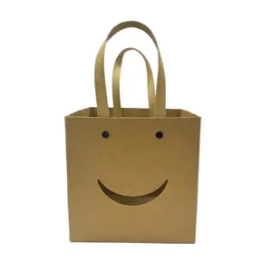 Desain kustom Logo Anda sendiri tas belanja tote tas kertas Kraft seni daur ulang modis dapat dicetak dengan jendela PVC