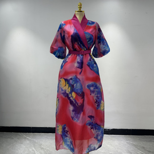 Venta Directa de Fábrica, Vestido Floral de Verano para Mujer, Cintura Ajustada, Cuello <span class=keywords><strong>en</strong></span> V, Algodón, <span class=keywords><strong>Ropa</strong></span> Femenina, Moda Casual, Vestidos de Fiesta - Product Image 3