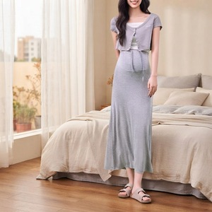 Abito <span class=keywords><strong>Premaman</strong></span> in Modal Primavera/Estate/Autunno Nuova Collezione Pupu Gonna Lunga a Vita Alta Taglie Forti Modellante a Trapezio Tinta Unita da Donna - Product Image 5