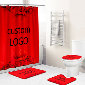 Juego <span class=keywords><strong>de</strong></span> <span class=keywords><strong>Baño</strong></span> <span class=keywords><strong>de</strong></span> 4 Piezas con Cortina <span class=keywords><strong>de</strong></span> Ducha Impermeable con Logo <span class=keywords><strong>de</strong></span> Marca <span class=keywords><strong>de</strong></span> Lujo Impresa a Medida - Product Image 3