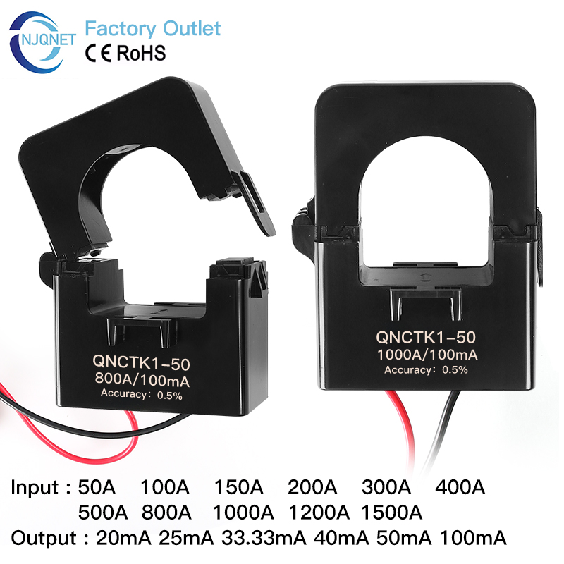 Manufacturer Split Core Current Transformer 333mV Snap on Current Sensor QNCTK1-50 1500A Clamp CT Current Transformer 1000A 1V
