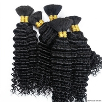Rambut Asli Remy Keriting Model Deep Wave Boho Braids, Bundel Rambut Asli untuk Kepang Tanpa Weft, Rambut Asli Keriting untuk Kepang