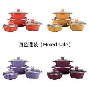 Square Maifan Stone Non-Stick Aluminum Cookware Set With Lids Oven Safe Household Kitchen Pots And Pans For Cooking - Product Image 2