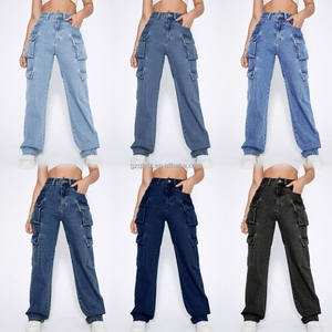 Jeans <span class=keywords><strong>Cargo</strong></span> Larghi Elasticizzati con Grandi Tasche Blu Lavato Stile Americano Nuovi Economici 2025 per Uomo e <span class=keywords><strong>Donna</strong></span> - Product Image 4