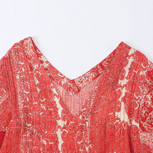 Vestido Midi Bohemio con Estampado Floral y Cuello en V para Mujer, Manga Larga, Corte en A, con Volantes, para Vacaciones, OEM/ODM por Fábrica China - Product Image 6