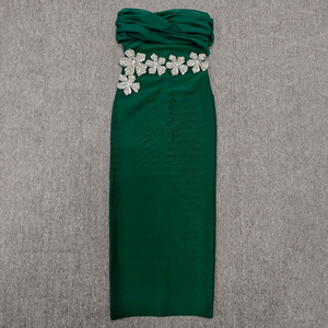 SB3646 مثير قبالة الكتف الماس النساء بلا أكمام لامعة الكريستال طويلة Bodycon فساتين المشاهير حزب ضمادة اللباس - Product Image 5