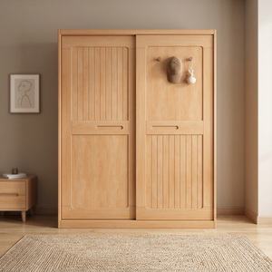 Armoire en bois moderne avec portes coulissantes à volets, design scandinave, armoire de rangement pour chambre à coucher - Product Image 3