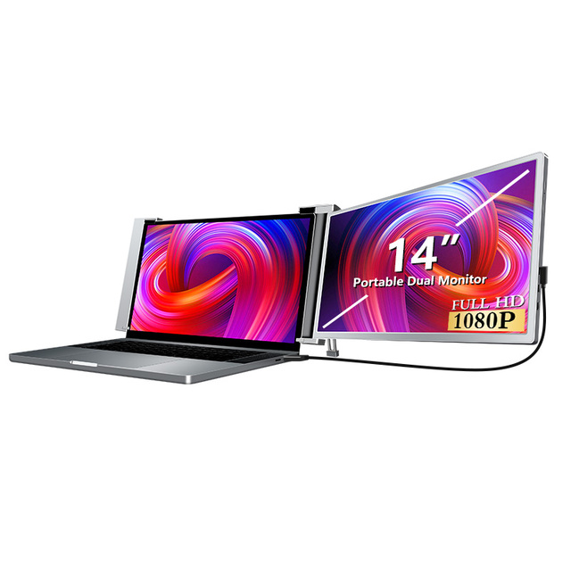 Portable Monitor for Laptop Dual Screen 14 Inch Double Monitor Display Flexible Expandable Bracket Hung on the Laptop