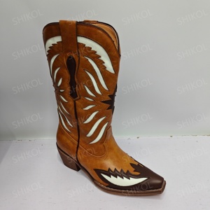 <span class=keywords><strong>Bottes</strong></span> de cowboy occidentales en cuir <span class=keywords><strong>marron</strong></span> SHIKOL pour femmes, talons épais, mi-<span class=keywords><strong>mollet</strong></span>, taille personnalisée 43, <span class=keywords><strong>bottes</strong></span> occidentales rétro à la mode pour femmes - Product Image 4