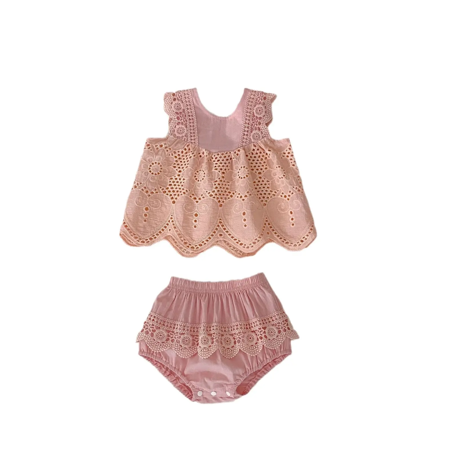 Summer Cute Lace Sleeveless Top and Shorts One Year Baby Girl Clothes
