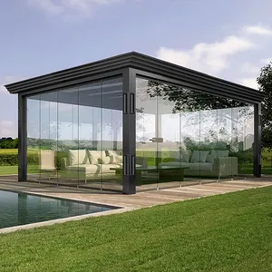 Oweado nuovo moderno Patio automatico Gazebo all'aperto arco impermeabile Pergola in alluminio bioclimatico apertura tetto a lamelle