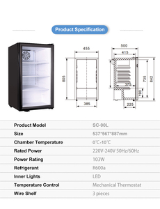 Vanace High End 90L Mini nevera 0-10 grados Bulit-in LED Light Bar Puerta de cierre automático Ahorro de energía - Product Image 4