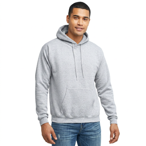 Sudaderas con capucha grises heather de algodón básico al por mayor para hombre, sudadera premium 100% algodón para comodidad informal y estilo moderno - Product Image 1
