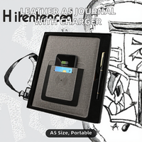 Blanko Edles Anpassbares Logo Leder-Notizbuch Powerbank Notizblock Kabelloses Ladegerät Schnallenverschluss Business-Stil Tragbar