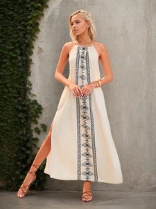 Abito lungo estivo boho stampato da <span class=keywords><strong>donna</strong></span> con scollo a V profondo, schiena scoperta e spacco alto, ideale per feste in spiaggia ed eventi serali formali - Nuovo arrivo 2025 - Product Image 6