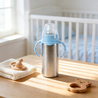 Biberon Léger en Acier Inoxydable de 180 ml (6 oz) avec Poignée en Silicone, Bouteille d'Eau pour Enfants