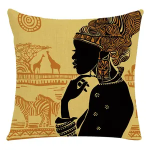 Fodera per cuscino con stampa digitale in lino personalizzato federa colorata federa per cuscino con stampa donna cartone animato africano