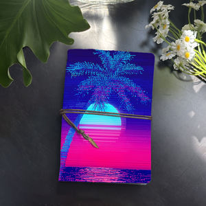 Carnet vintage A6 avec fermeture à cravate Papier épais Cadeau record de réunion pour directeurs marketing avec palmier Sunset Oce - Product Image 1