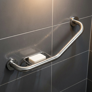 Wall-Mounted Stainless Steel Grab Bar With Soap Holder Polished Chrome Finish Safety Bathroom <b>Rail</b> Minimalist Design - Product Image 1