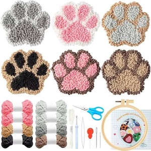 Lot de 6 sous-verres à griffes de chien pour débutants, adultes et enfants, faits main en coton et polyester, faciles à réaliser avec la technique Punch Needle - Product Image 1