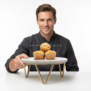 Plateau à gâteaux classique de qualité supérieure avec accent en marbre, support à gâteau élégant en métal pour la présentation de desserts et les fêtes - Product Image 1