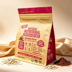 Bolsa de papel kraft biodegradable impresa a medida con cierre de ocho lados y cremallera de 2LB para envasado de alimentos y suplementos de proteína en polvo - Product Image 1