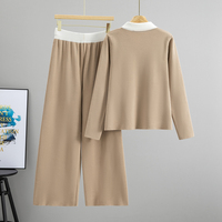 Ensemble de pulls à col polo personnalisés en gros pour femmes, vêtements d'automne, mode européenne et américaine, ensemble tricoté