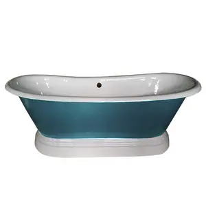 전통 도자기 1800mm 슬리퍼 주철 플라스틱 욕조 파란색 외부 페인트 흰색 주각 욕실