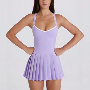 DCK-1073, Новое Стильное эластичное платье для йоги, комплект для фитнеса, облегающая Спортивная юбка, одежда для йоги и тенниса с шортами - Product Image 4